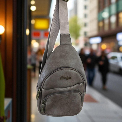 Cotton Road Backpack: KHAKI PU Leather Cross Body Bag / Mini Backpack