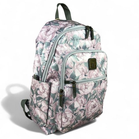 Cotton Road Backpack: LILAC PVC 15,6" Laptop Backpack with FLOWERS