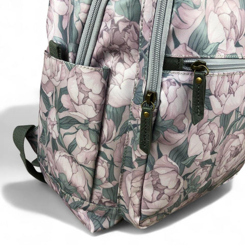 Cotton Road Backpack: LILAC PVC 15,6" Laptop Backpack with FLOWERS