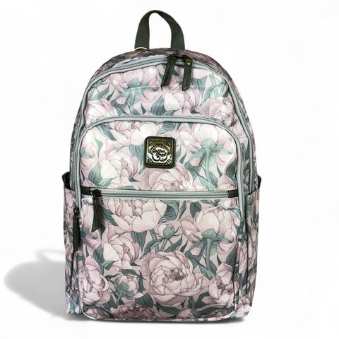 Cotton Road Backpack: LILAC PVC 15,6" Laptop Backpack with FLOWERS