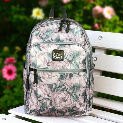 Cotton Road Backpack: LILAC PVC 15,6" Laptop Backpack with FLOWERS