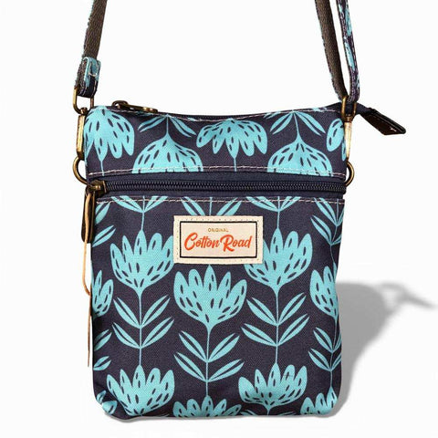 Cotton Road Backpack: Mini BLUE Canvas with PROTEAS and Matching Bag Set