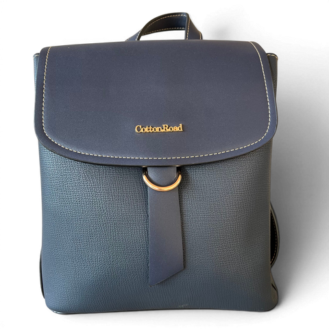 Cotton Road Backpack : NAVY BLUE PU Leather Handbag/Backpack for the Stylish Women