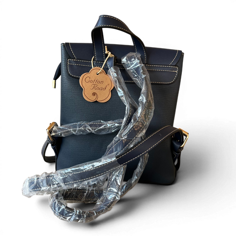 Cotton Road Backpack : NAVY BLUE PU Leather Handbag/Backpack for the Stylish Women