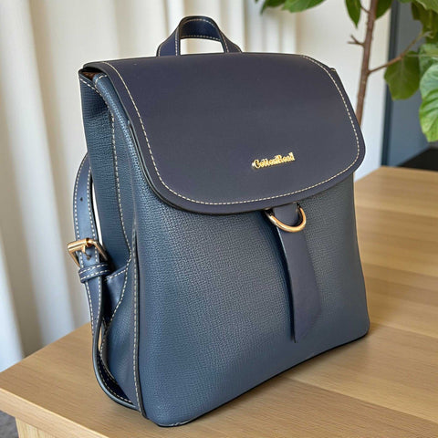 Cotton Road Backpack : NAVY BLUE PU Leather Handbag/Backpack for the Stylish Women