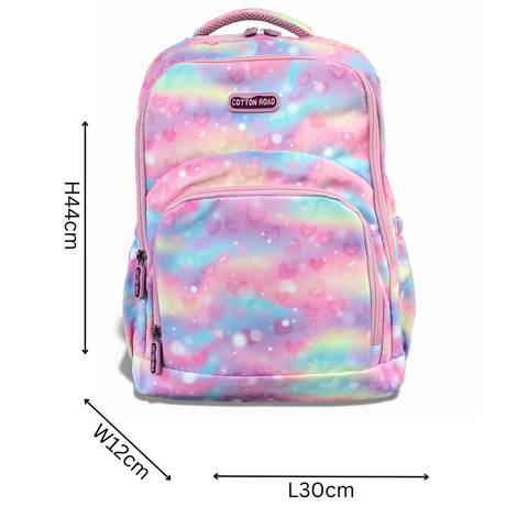 Cotton Road Backpack: PINK MULTIcolor Canvas Backpack with HEARTS