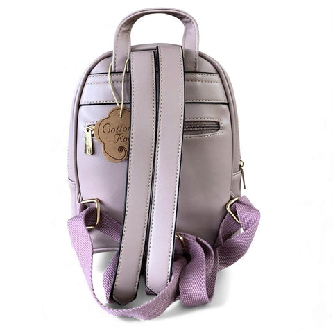 Cotton Road Backpack: PINK PU Leather Mini Backpack with FLORAL Panel