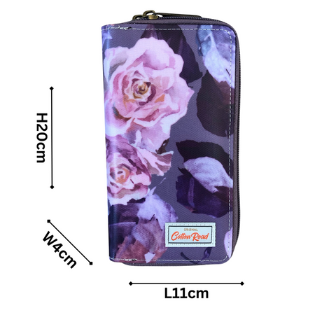 Cotton Road Backpack: Purple Floral PVC with Matching Wallet Set