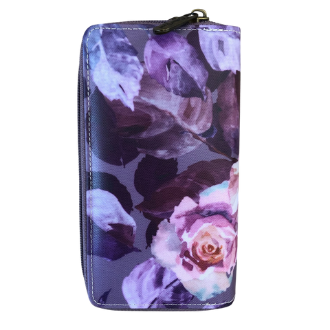 Cotton Road Backpack: Purple Floral PVC with Matching Wallet Set