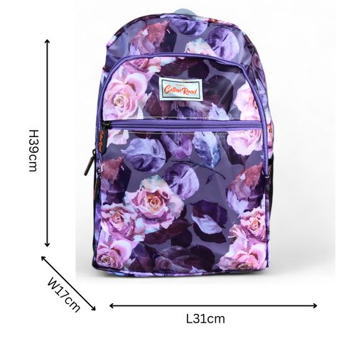 Cotton Road Backpack: Purple Floral PVC with Matching Wallet Set