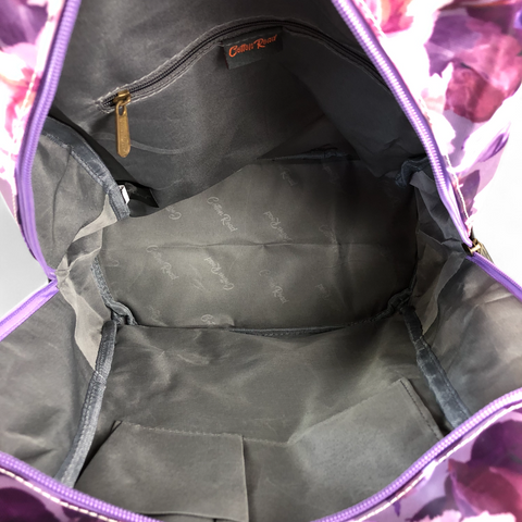 Cotton Road Backpack: Purple Floral PVC with Matching Wallet Set