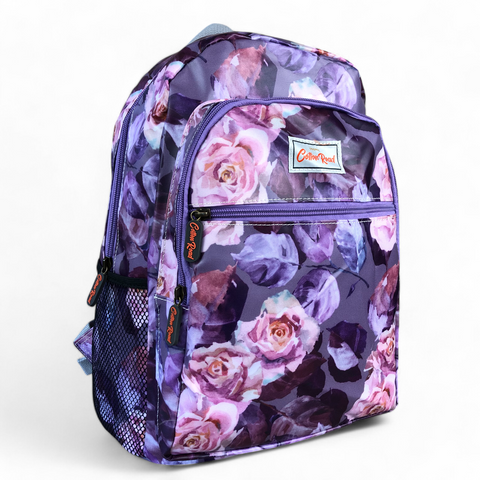 Cotton Road Backpack: Purple Floral PVC with Matching Wallet Set
