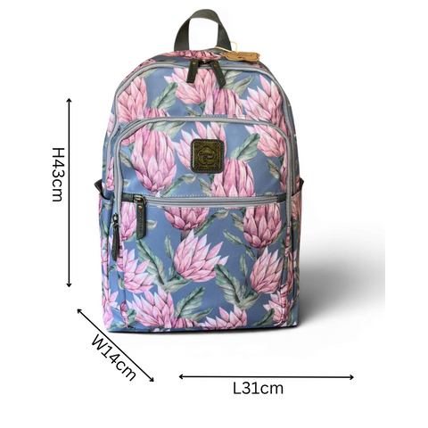 Cotton Road Backpack: Stylish Blue PVC 15.6" Laptop Bag with Proteas