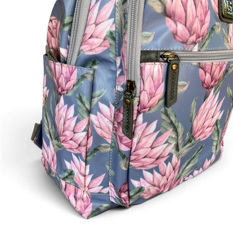 Cotton Road Backpack: Stylish Blue PVC 15.6" Laptop Bag with Proteas