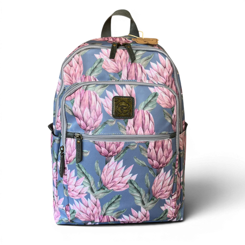 Cotton Road Backpack: Stylish Blue PVC 15.6" Laptop Bag with Proteas