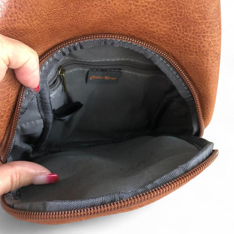 Cotton Road Backpack: TAN BROWN PU Leather Cross Body Bag / Mini Backpack