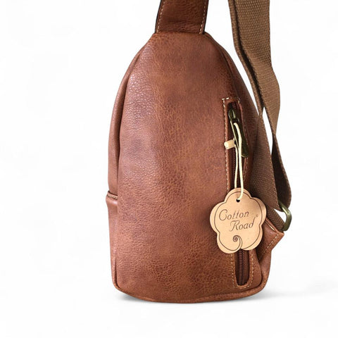 Cotton Road Backpack: TAN BROWN PU Leather Cross Body Bag / Mini Backpack