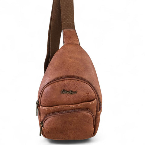 Cotton Road Backpack: TAN BROWN PU Leather Cross Body Bag / Mini Backpack