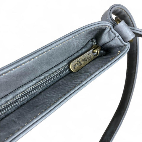 Cotton Road Bag: GREY PU Leather Sling Bag with FLORAL detailing
