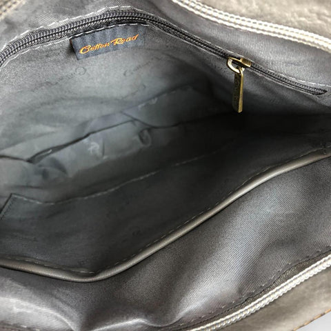 Cotton Road Bag: GREY PU Leather Sling Bag with FLORAL detailing