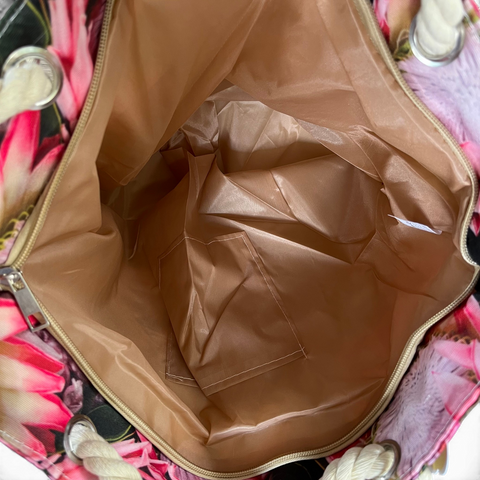 Cotton Road Beach Bag: BLACK Canvas PROTEA Bag with HESSIAN detailing