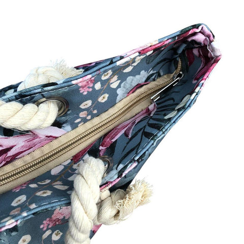 Cotton Road Beach Bag: GREEN Canvas PROTEA Bag with HESSIAN detailing