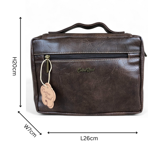 Cotton Road Bible Bag: BROWN PU Leather Cotton Road BIBLE Cover Bag