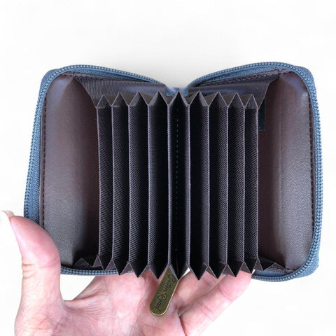 Cotton Road Card Holder: BLUE PVC Card Holder with PAISLEY Print