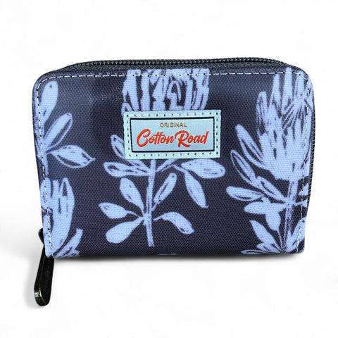 Cotton Road Card Holder: BROWN PVC Card Holder with PROTEA Print
