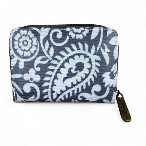 Cotton Road Card Holder: GREY PVC Card Holder with PAISLEY Print