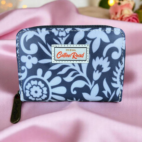 Cotton Road Card Holder: GREY PVC Card Holder with PAISLEY Print
