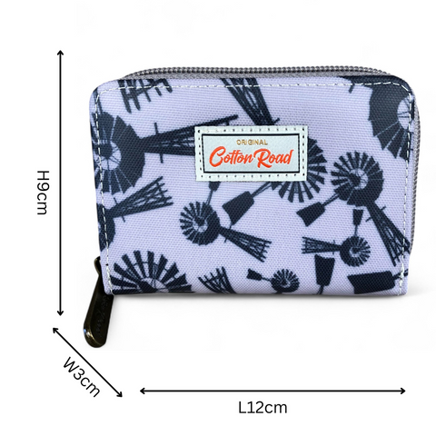 Cotton Road Card Holder: GREY PVC Card Holder with WINDMILLS