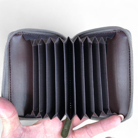 Cotton Road Card Holder: KHAKI PVC Card Holder with PROTEA Print