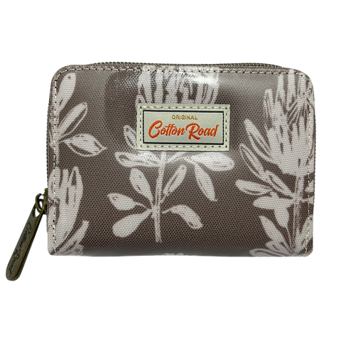 Cotton Road Card Holder: KHAKI PVC Card Holder with PROTEA Print