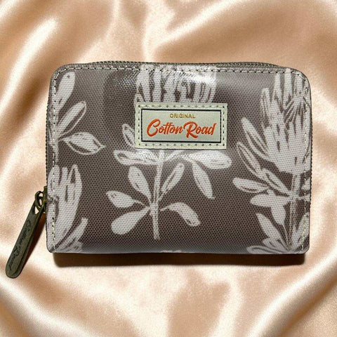 Cotton Road Card Holder: KHAKI PVC Card Holder with PROTEA Print