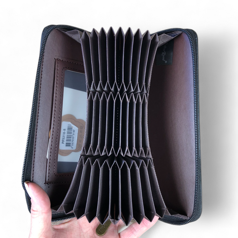 Cotton Road Card Holder: Large BLACK PU Leather