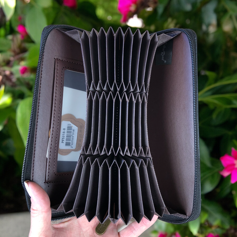 Cotton Road Card Holder: Large BLACK PU Leather