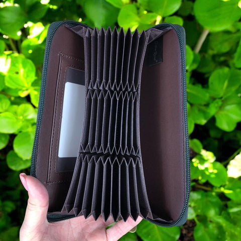 Cotton Road Card Holder: Large GREEN PU Leather CARD Holder