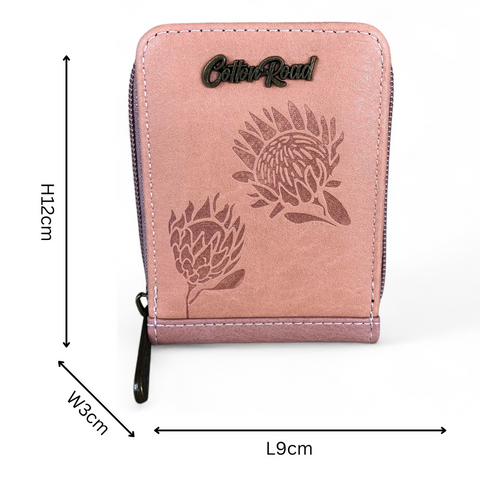 Cotton Road Card Holder: PINK PU Leather Card Holder with PROTEAS