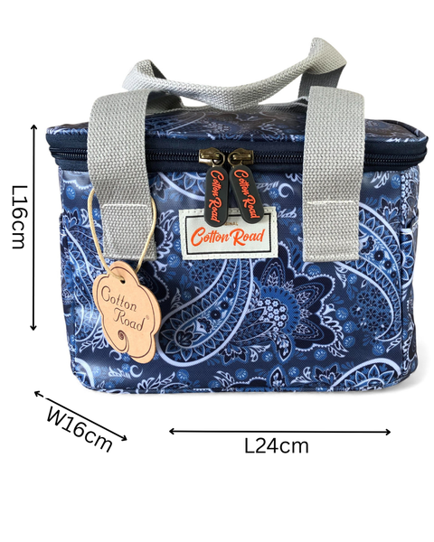 Cotton Road Cooler: BLUE PVC Cotton Road Lunch Box Cooler Bag with PAISLEY Print