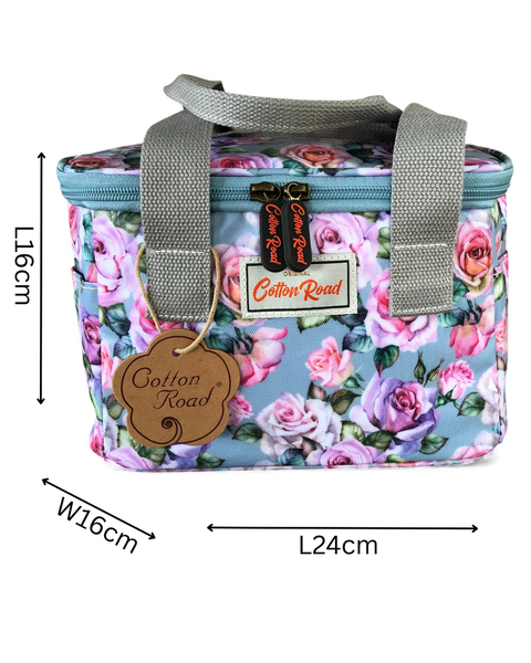 Cotton Road Cooler: BLUE PVC Cotton Road Lunch Box Cooler Bag with ROSES