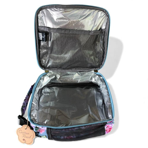 Cotton Road Cooler: BLUE PVC Cotton Road Lunch Box Cooler Bag with ROSES
