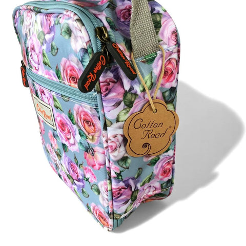 Cotton Road Cooler: BLUE PVC Cotton Road Lunch Box Cooler Bag with ROSES