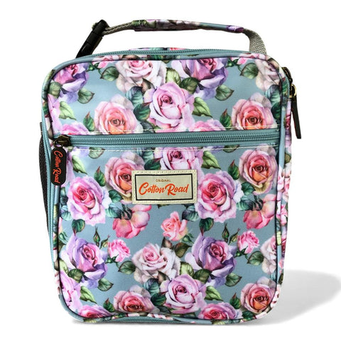 Cotton Road Cooler: BLUE PVC Cotton Road Lunch Box Cooler Bag with ROSES