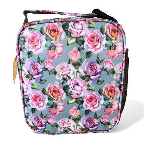 Cotton Road Cooler: BLUE PVC Cotton Road Lunch Box Cooler Bag with ROSES