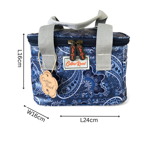 Cotton Road Cooler: BLUE PVC Cotton Road Lunch Cooler Bag with PAISLEY Print