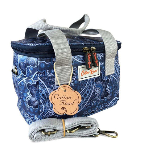 Cotton Road Cooler: BLUE PVC Cotton Road Lunch Cooler Bag with PAISLEY Print