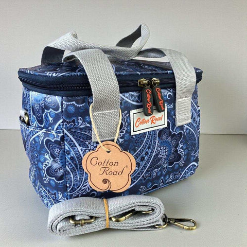 Cotton Road Cooler: BLUE PVC Cotton Road Lunch Cooler Bag with PAISLEY Print