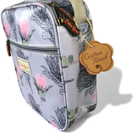 Cotton Road Cooler: BLUE PVC Lunch Box Cooler Bag with PROTEAS Design