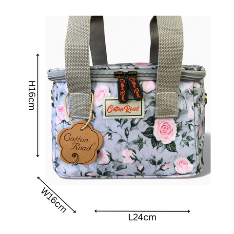 Cotton Road Cooler: GREY PVC Cotton Road Lunch Box Cooler Bag with ROSES